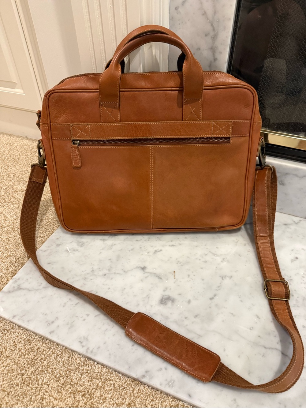 Men's Tan Leather Laptop Briefcase - Classic Professional Carry